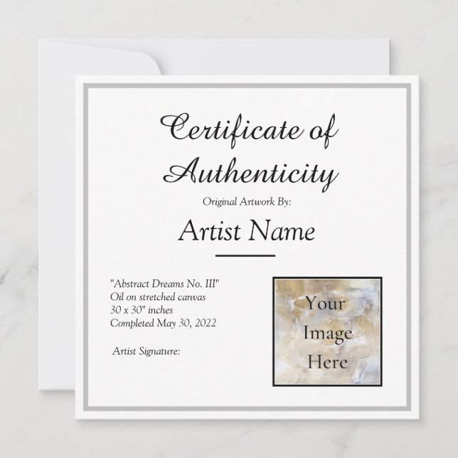 Silver Certificate of Authenticity Art Photo Invitation (Front)
