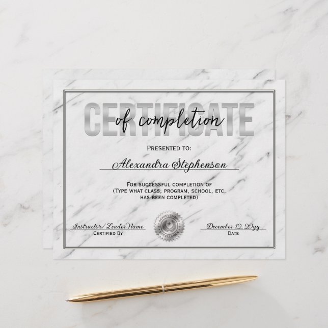 Silver Certificate of Completion Course Award (Front/Back In Situ)