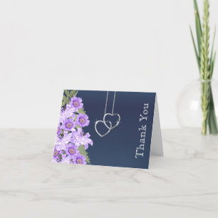 Silver Chain Hearts on Navy Blue Satin Thank You Card