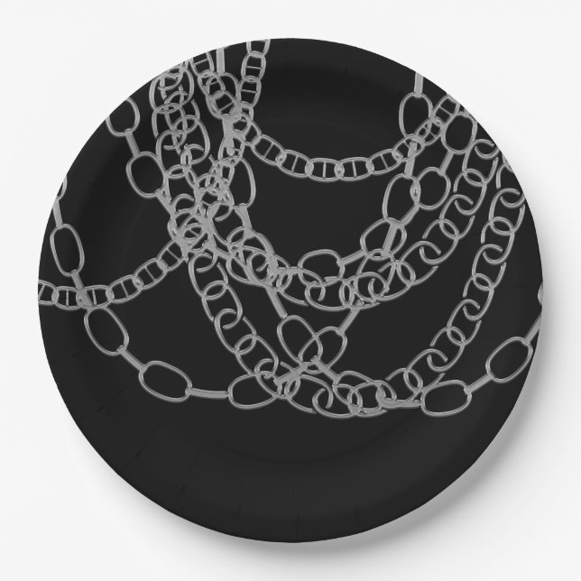 Silver Chains Black Hip Hop Dance Birthday Party Paper Plate (Front)