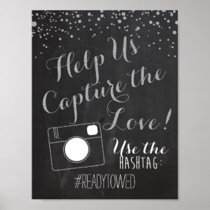 Silver Chalk and Glitter Wedding Hash Tag Sign