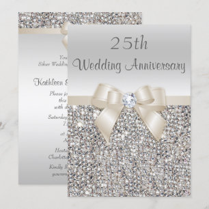 Silver Champagne 25th Wedding Anniversary Sequins Invitation