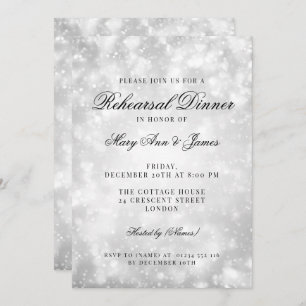Silver Champagne Bokeh Elegant Rehearsal Dinner Invitation