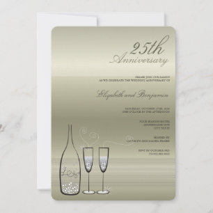 Silver Champagne Cheers 25th Anniversary Wedding Invitation