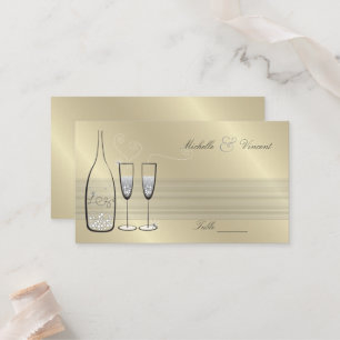Silver Champagne Cheers Chic Wedding Anniversary Place Card