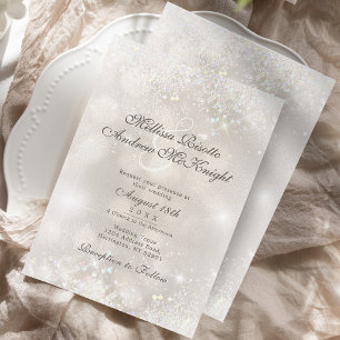 Silver Champagne Glitter Confetti Elegant Wedding Invitation