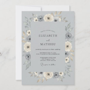 Silver Champagne Leafy Wedding Invitation