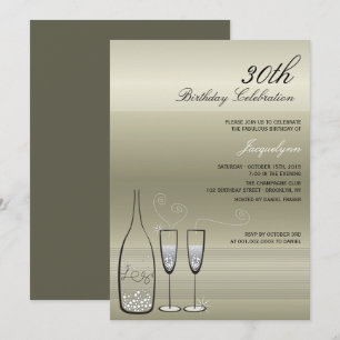 Silver Champagne Milestone Birthday Party Invite