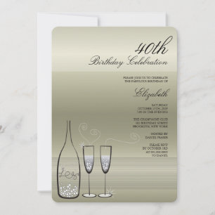Silver Champagne Milestone Birthday Party Invite
