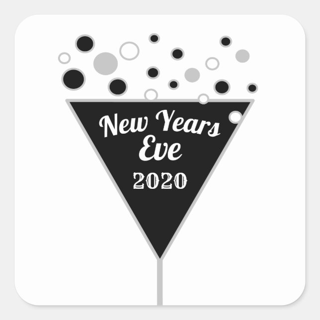 Silver Champagne, New Year's Eve Square Sticker (Front)