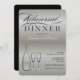 Silver Champagne Rehearsal Dinner Party Invite