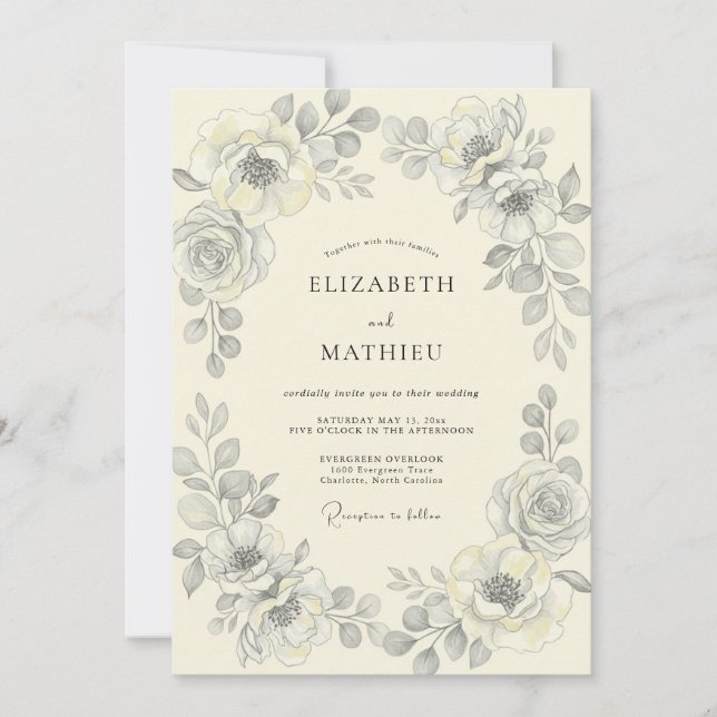 Silver Charcoal Foliage Eucalyptus Wedding Invitation (Front)