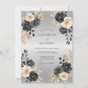 Silver Charcoal Peony Wedding Invitation