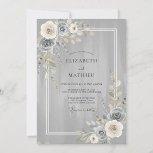 Silver Charcoal Rose Wedding Invitation