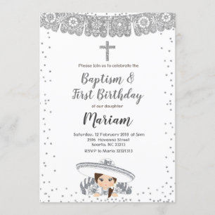 Silver Charra Girl baptism and birthday invitation