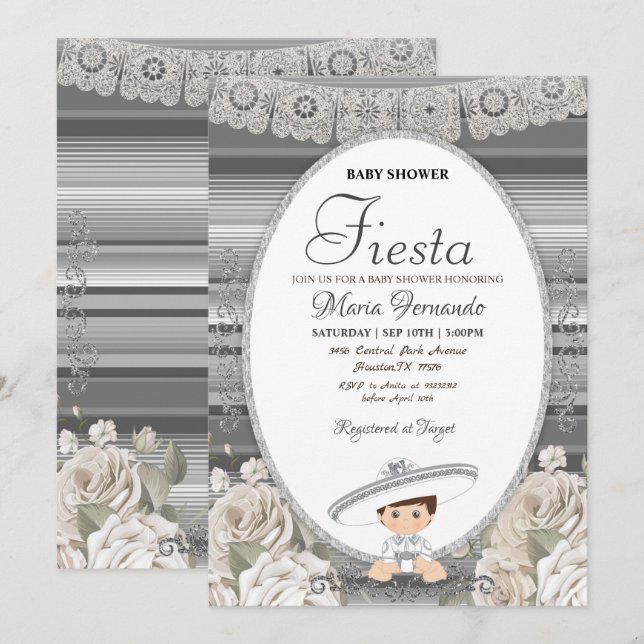 Silver Charro Baby Shower Fiesta Invitation (Front/Back)