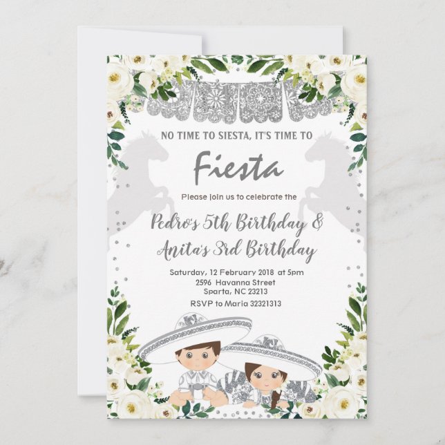 Silver Charro Boy and Girl Sibling Birthday Invitation (Front)