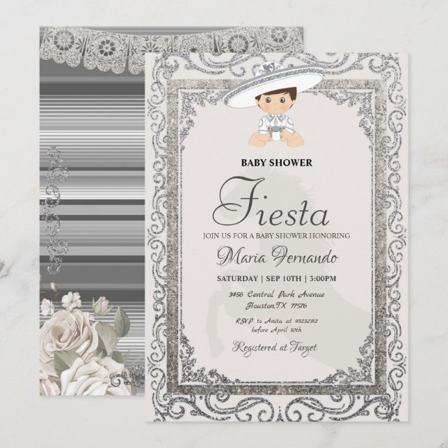 Silver Charro Fiesta Baby Shower Invitation (Front/Back)