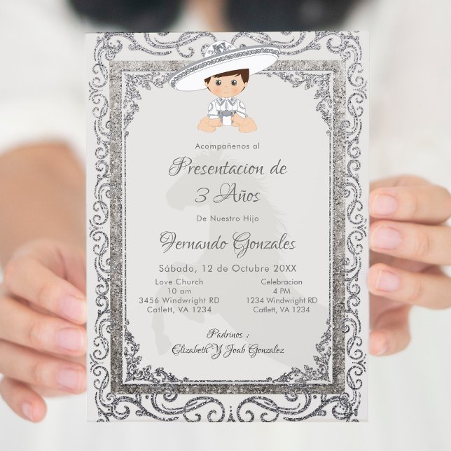 Silver Charro Mexican Tres Anos Boy   Invitation (Creator Uploaded)