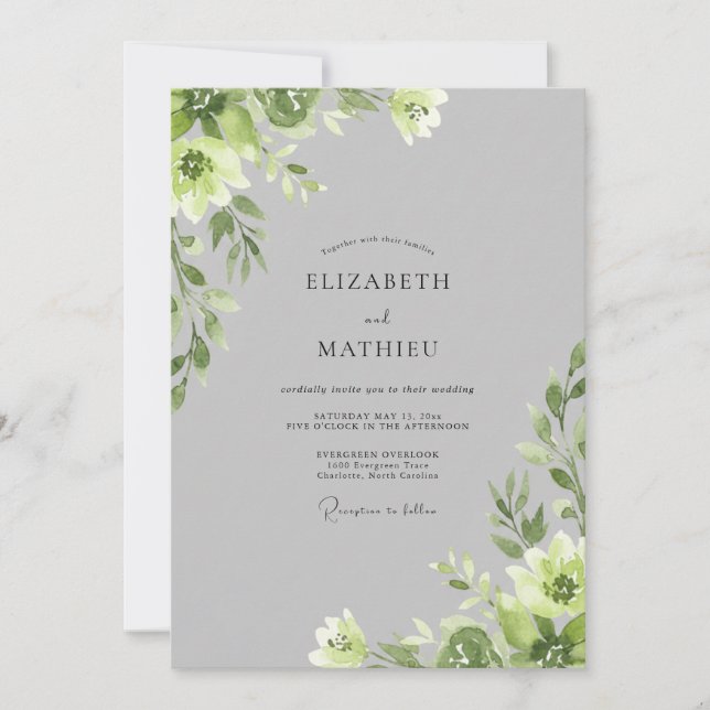 Silver Chartreuse Leafy Wedding Invitation (Front)