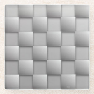 Silver Checkers Glass Coaster
