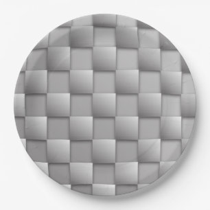 Silver Checkers Paper Plate