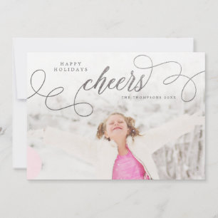 Silver Cheers Christmas Photo Greeting Cards