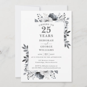 Silver Cheers To 25 Years Wedding Anniversary  Invitation