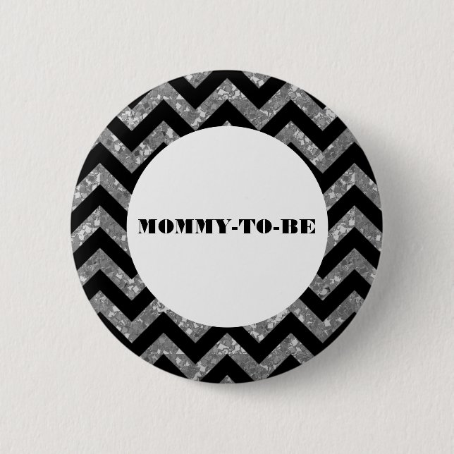 Silver Chevron Glitter Baby Shower Button (Front)