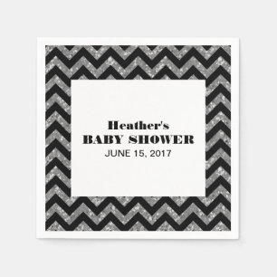 Silver Chevron Glitter Baby Shower Paper Napkins
