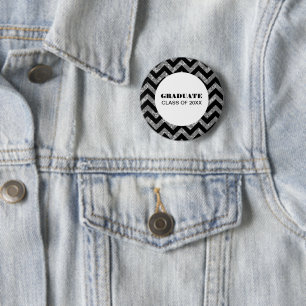 Silver Chevron Glitter Graduation Button