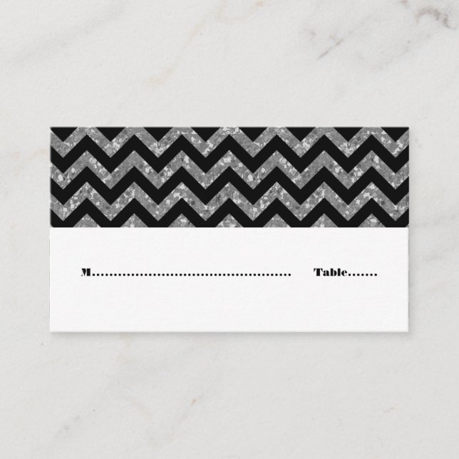 Silver Chevron Glitter Place Card (Front)