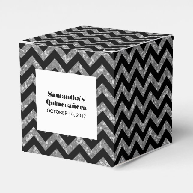Silver Chevron Glitter Quinceañera Favour Boxes (Front Side)