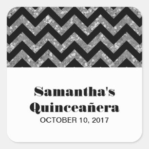 Silver Chevron Glitter Quinceañera Stickers