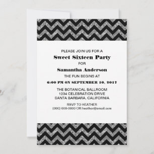 Silver Chevron Glitter Sweet 16 Party Invite