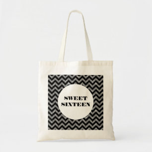 Silver Chevron Glitter Sweet 16 Tote Bag