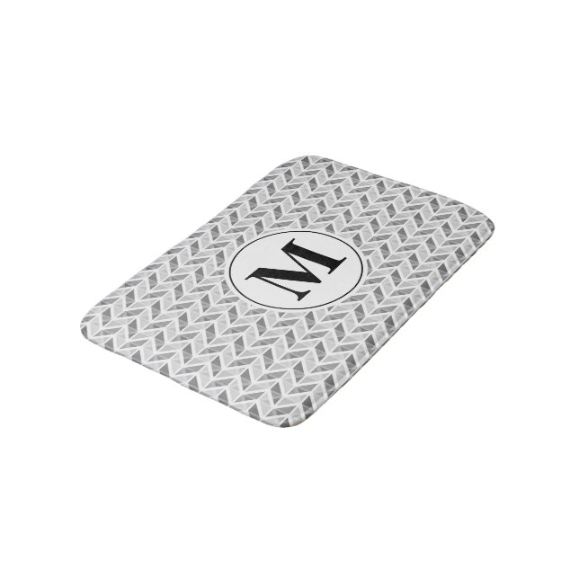 Silver Chevron Pattern with Custom Monogram Bath Mat (Angled)