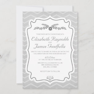 Silver Chevron Stripes Wedding Invitations