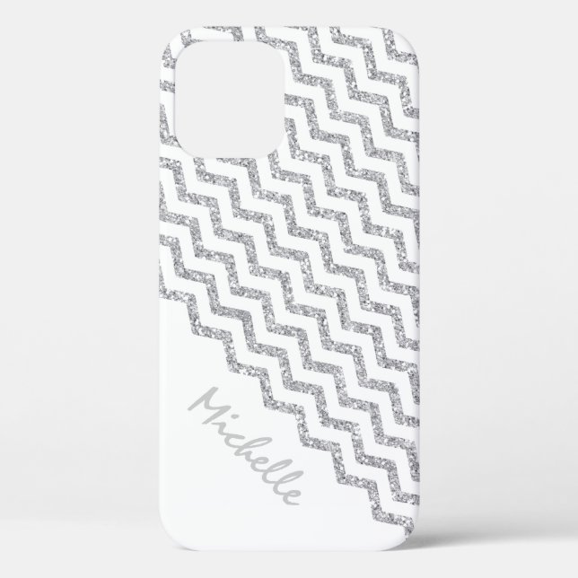 Silver Chevron White Personalised Case-Mate iPhone Case (Back)