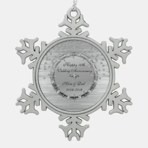 Silver Chic Diamonds 10th Wedding Anniversary Snowflake Pewter Christmas Ornament