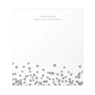 Silver Chic Glam Faux Glitter Confetti w/ Name Notepad