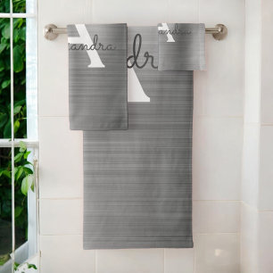 Silver Chic Glam Metallic Monogram Bath Towel Set