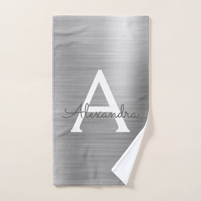 Silver Chic Glam Metallic Monogram Hand Towel (Hand Towel)