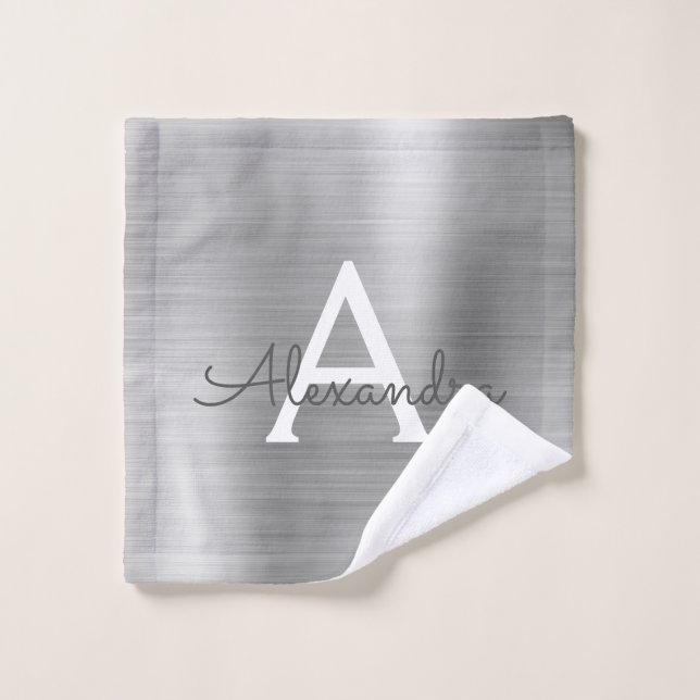 Silver Chic Glam Metallic Monogram Wash Cloth (Wash Cloth)