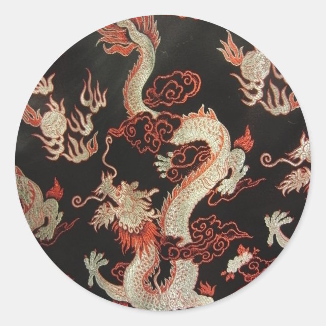 Silver Chinese Dragon Classic Round Sticker (Front)