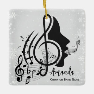 Silver Choir Director Gift Musical Notes Christmas Ceramic Ornament