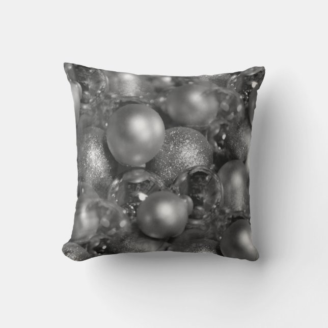 Silver Christmas Baubles Cushion (Front)