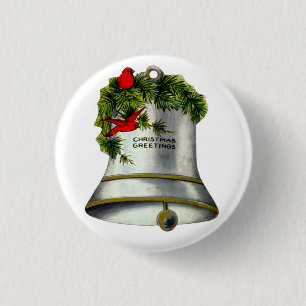 Silver Christmas Bell 3 Cm Round Badge