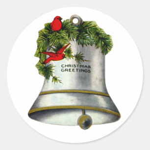 Silver Christmas Bell Classic Round Sticker