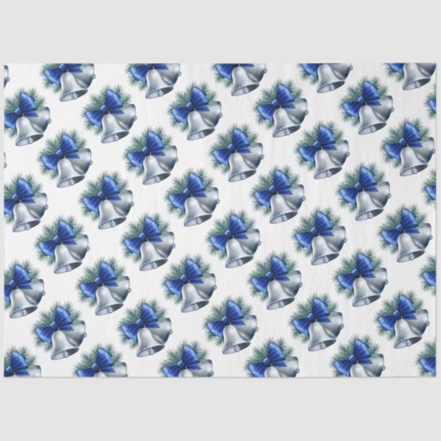 Silver Christmas Bells with Blue Bow Tissue Paper (Front)